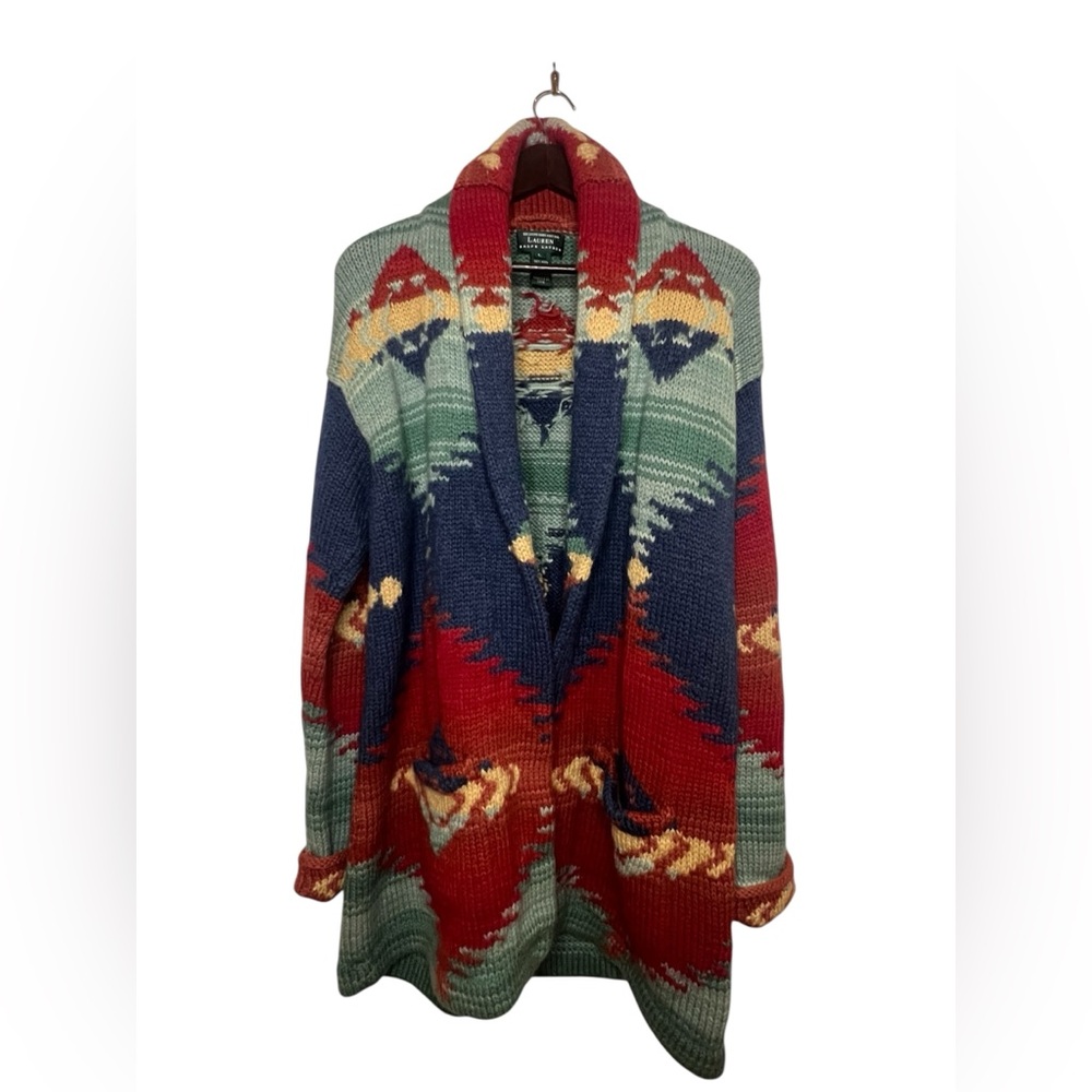 Lauren Ralph Lauren Multicolor Aztec Knit Belted Cardigan - Picture 4 of 7